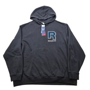 Reebok Chenille 'R' Logo Hoodie Men's 2XL Black Athletic‎ Casual Sweatshirt NEW